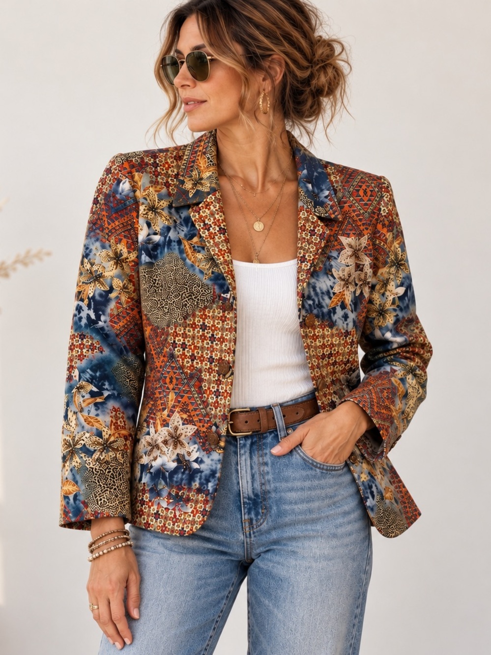 Nancy Bolen Beaded Floral Patchwork Statement Jacket